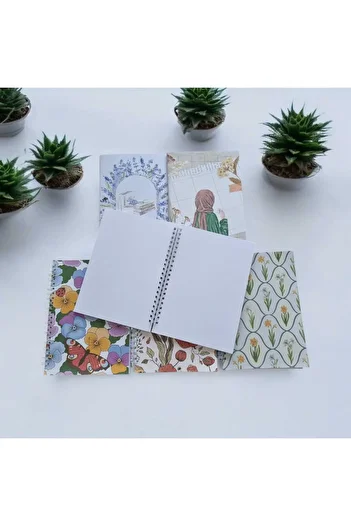 Ez&Tu Stıcker A5 Spiral Special Design Floral Patterned 3-Piece Unlined School Notebook Set and 2-Piece Notebook