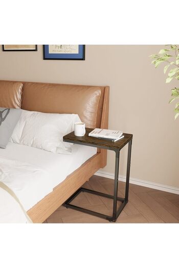 1st Wooden Side Table 25x40x66cm C-Shaped - Rustic Brown
