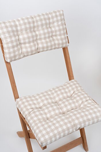ALTINPAMUK Bistro Gingham Beige Chair Cushion with Laces