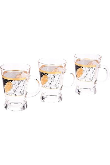 AKDC Glass Mug 3Pcs Set L(7CM) XW(7CM) XH(10CM) black and gold