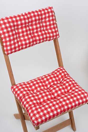 ALTINPAMUK Bistro Gingham Red Chair Cushion with Laces