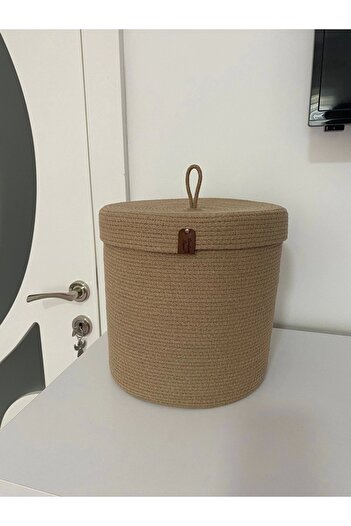 Sevdam Sepet Xxl Camel Beige Large Size Multi-Purpose Cotton Basket with Lid Laundry Basket, Toy Basket, Wicker Basket