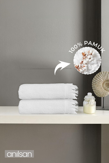 Anılsan Set of 2 White Jelena Hand Towels - 50X90 Cm, 225 Gr, 100% Cotton, Spa and Hotel Towels, Daily Use