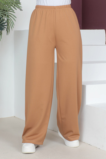 Tesettür Dünyası Elastic Waist Wide Leg Trousers TSD230514 Tan
