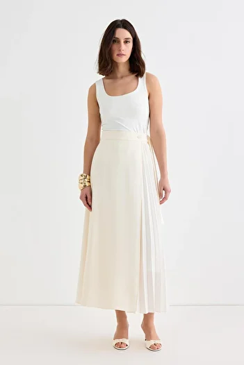 KADRİYE BAŞTÜRK Ecru Rita Pleated Wrap Skirt
