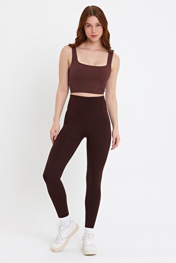 Domoda Brown Karioca Stitching Detailed Compressor Sporty Detailed Extra Flexible Amazon Women's Tights