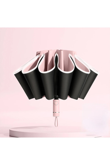Choice Pink Men Women Umbrella Fully Automatic Reverse Folding Umbrella with Windproof Reflective Stripe U