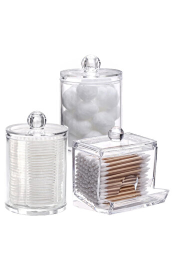 Choice 3pcs C Bathroom Organizer Accessories Set Qtip Holder Storage with Clear Plastic Lids, Cotton Ball/S