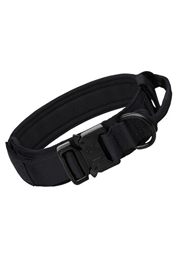Choice L Black Collar Heavy Duty Tactical Dog Collars with Handle Military Collar with Patch Outdoor Traini