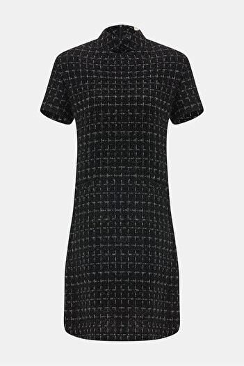 W Collection SİYAH MİNİ DOKULU DİK YAKA ELBİSE