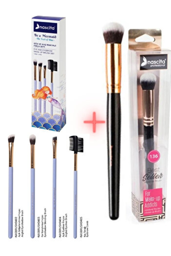 nascita 4' Lü Göz Ve Kaş Makyajı Fırça Seti NASBRUSHSET92R + Oval Yapılı Kapatıcı Fırçası NASBRUSH 136