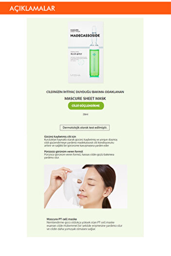 Missha Hassas Ve Kuru Ciltler İçin Madecassoside İçerikli Yaprak Maske Mascure Rescue Solution Sheet Mask