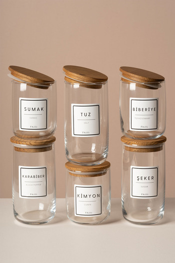 Fhilli Luna - Set of 6 Pine Tree Vacuum Lidded Spice Jars 280/365 ml