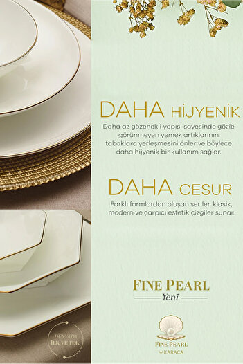 Karaca Fine Pearl Extra Trio Platin 62 Parça 12 Kişilik İnci Yemek Takımı