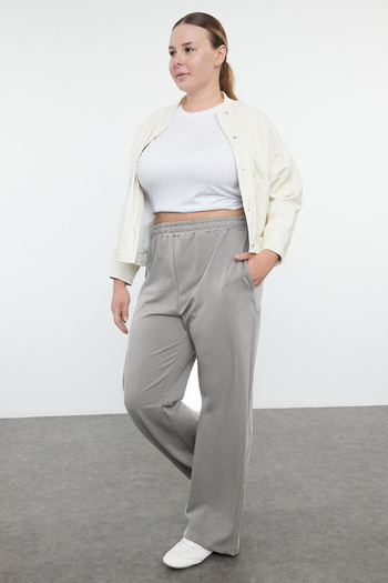 Trendyol Curve Plus Size Gray Melange Thin Knitted Sweatpants - Tbbaw23Aj00007