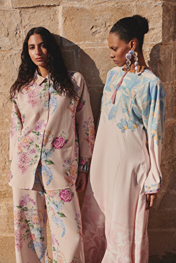 Trendyol Modest Powder Floral Linen Look Woven Shirt Tctss25Tg00006