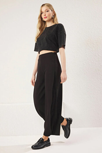 Trendyol Collection Black Side Pleated High Waist Stretchy Knitted Trousers Twoss25Pl00054