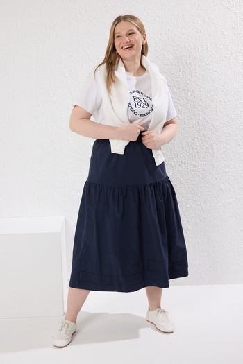 Trendyol Curve Μπλε Navy A-Line υφαντή φούστα μεγάλου μεγέθους TBBSS25AZ00010