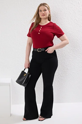 Trendyol Curve Red Buttoned Bodysitting Camisole Knitted Plus Size Blouse Tbbss25Af00088