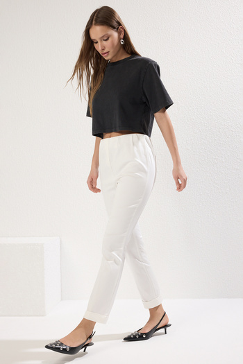 Trendyol Collection Thick Stretchy Ecru Cigarette Pants - Twoss25Pl00093