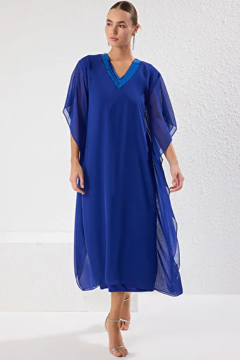 Trendyol Collection Φόρεμα από υφαντό σιφόν Saks Sequin Glitter TPRSS25EL00130