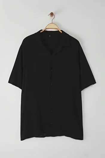 Trendyol Collection Black Regular Fit Apache Collar 100% Viscose Short Sleeve Summer Large Size Shirt Tmnss25Ax00001