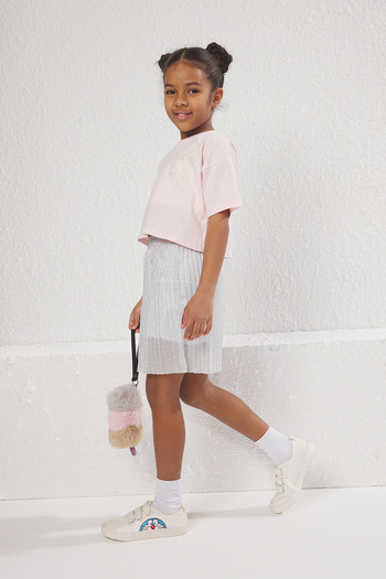 TRENDYOLKIDS Girl's Gray Glitter Mini Knitted Skirt - TKDSS24ET00000