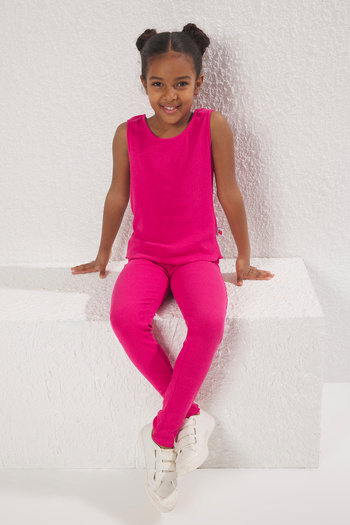 TRENDYOLKIDS Fuchsia Plain Knitted Bottom-Top Suit Tkdss25Au00031