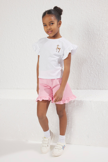 TRENDYOLKIDS Pink Embroidered / Embroidered Knitted Bottom-Top Suit Tkdss25Au00023