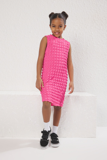TRENDYOLKIDS Pink Mini Textured Knitted Dress Tkdss25El00013