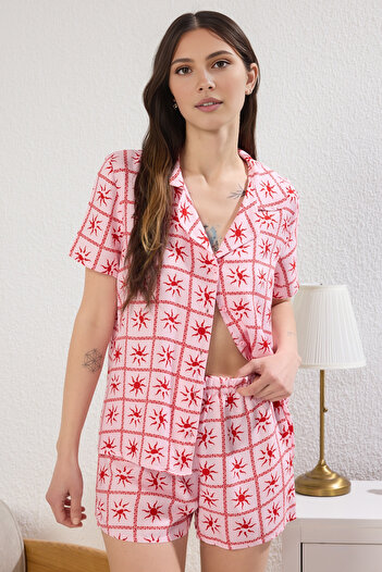 Trendyol Collection Pink Galaxy Shally Woven Pajama Set with Shorts Thmss25Pt00280