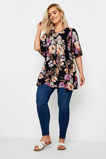 Stil Diva V-Neck Patterned - Asymmetric Cut Lycra Plus Size Blouse303373