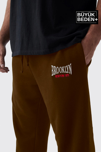 Superlife Plus Size Elastic Leg Opening Buyuk Brooklyn Printed Slim Sweatpants Spr24Bea49