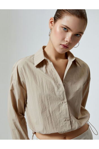 Koton Parachute Fabric Crop Shirt Oversize Elastic Waist