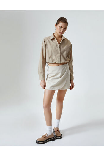 Koton Parachute Fabric Crop Shirt Oversize Elastic Waist