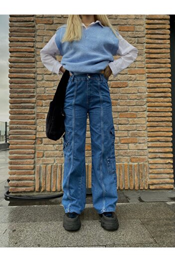 KOTOLOG Жіночі джинсові широкі штани з бавовняної тканини Urban Kadın Kahve Denim Wide Leg Keten Kumaş Streetwear Kargo Pantolon I Y2k Collection