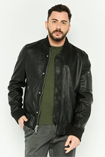 Michael Kors Men Plain Bomber Jacket, Black