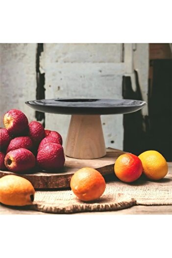 Akayev Ahşap Konik Ayaklı Siyah 25 Cm Sunumluk