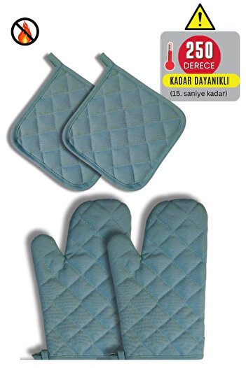 Home Oven Gloves and Pot Holders Set - 2 Gloves - 2 Pot Holders) - Fireproof and Heat Resistant