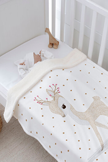 Tuğba Kuğu Plush Double Face Blanket (80x120) - Iconic - Bambi with Flower Horns