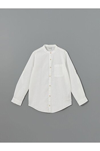 LC Waikiki White Judge Collar Linen Blended Boy's Shirt