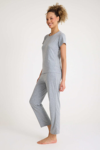 No52 HomeWear Gri Renk Kadın Kısa Kollu Pijama Takımı