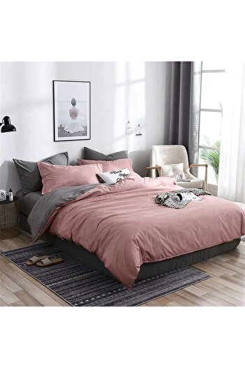 fulina 4-Pieces Modern Cotton Double Duvet Cover Set, 200x230cm, Breathable Lightweight, Bedding, Pink