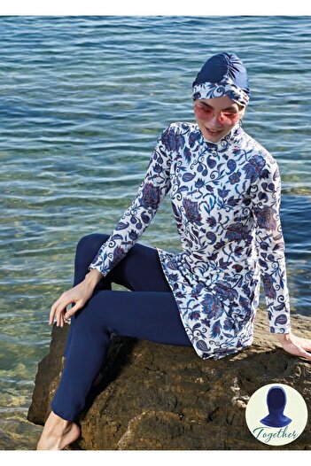 Ruko Maio 231212   Double Scarf and Hijab Bonnet Turtleneck Lycra Fabric Full Hijab Swimsuit