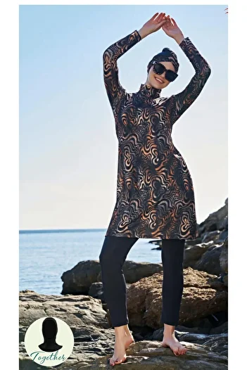 Ruko Maio 23121-6 Double Scarf and Hijab Boned Turtleneck Lycra Fabric Full Hijab Swimsuit