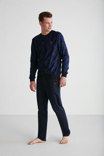 U.S. Polo Assn. 18713 Чоловіча темно-синя піжама з круглим вирізом і довгими рукавами