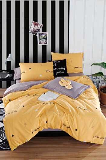 Eponj Home Mature Nevresim Seti Çift Kişilik Baskılı Dide Sarı