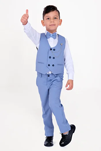 Babito Baby Boy's Suit 6-Button Vest Bow Tie Chain Suit
