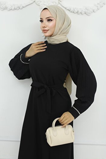 Modamihram Black Pleated and Slit Suit 19239