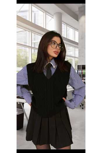 moda mh Knitted Detail V-Neck Knitting Sweaters S-M-L Size Options Available